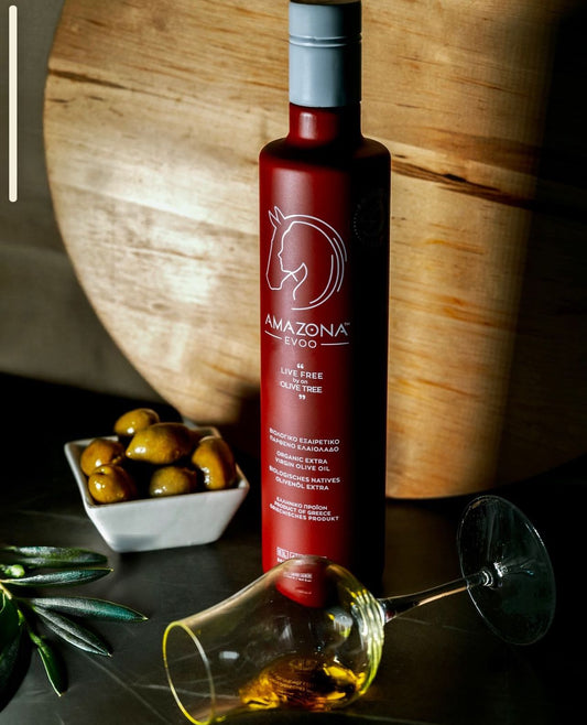 Amazona Organic Extra Virgin Olive Oil by Styliana. Halkidiki, Greece